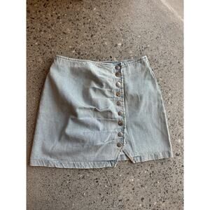 Button + Brim Womens M Skirt Blue Denim Mini Button Up Light wash